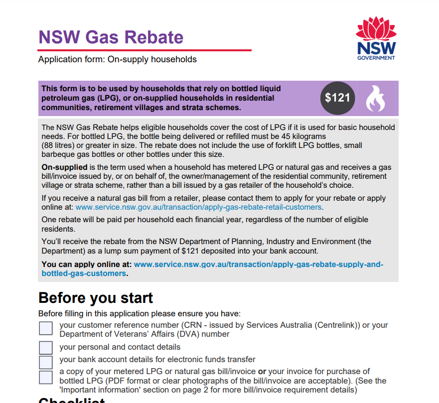 NSW Gas Rebate Form 2023 Printable Rebate Form