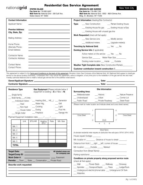 Residential Gas Service Agreement National Grid