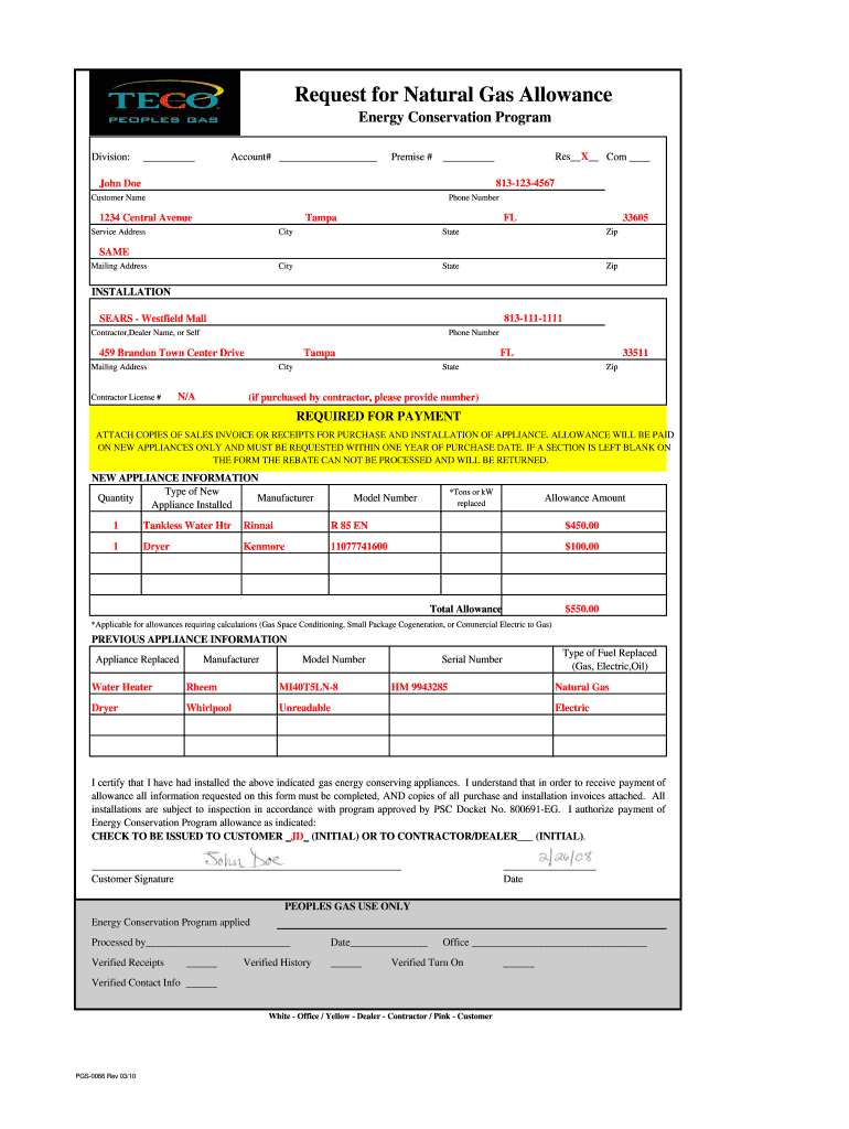 Teco Request For Natural Gas Allowance Fill Out And Sign Printable