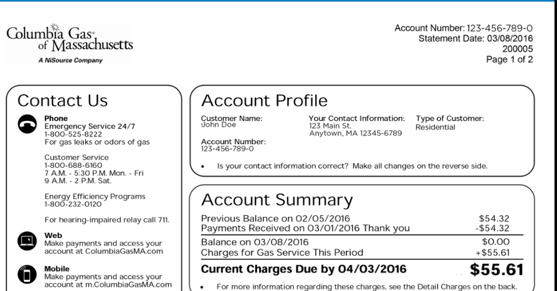 Columbia Gas Massachusetts Bill Pay