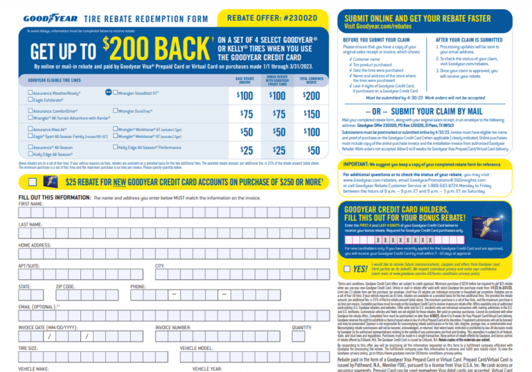 Goodyear Rebate Form September 2023 Printable Rebate Form