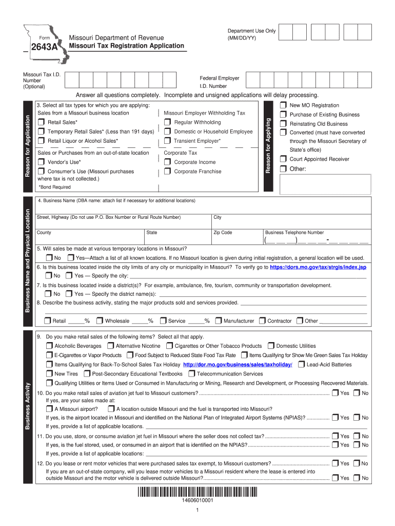 Missouri Tax Registration 2016 Form Fill Out Sign Online DocHub