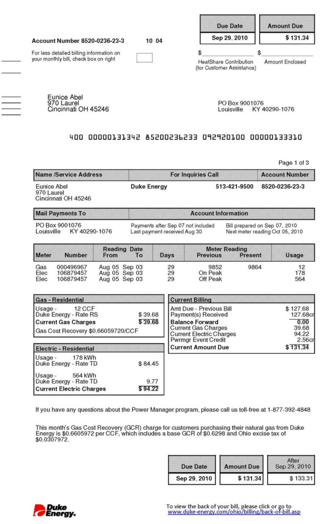 Natural Gas Guru August Duke Energy Bill For 970 Laurel Avenue Duke 