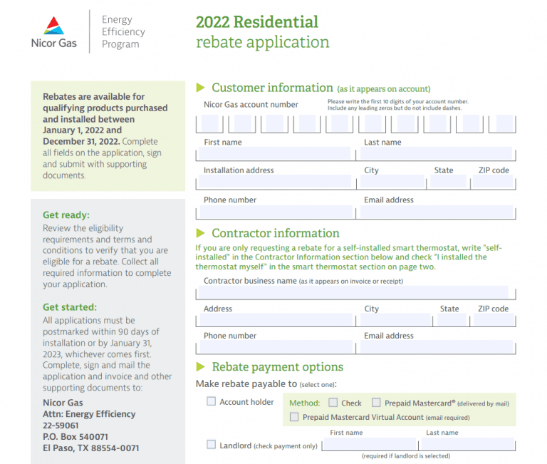 Nicor Rebates Printable Rebate Form